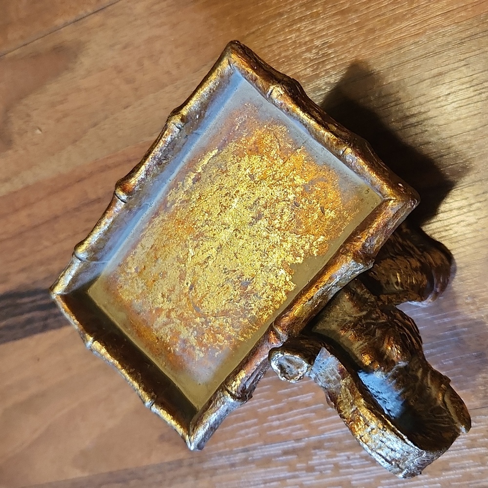 Golden Gilded Elephant Business Card Holder Trunk Up for Luck - Picture 10 of 16